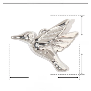 Technical drawing showing hummingbird pendant dimensions in stainless steel