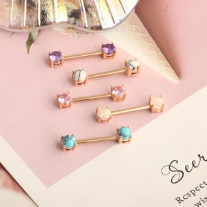 Rose gold heart zircon nipple rings set with colorful opal and marble stones