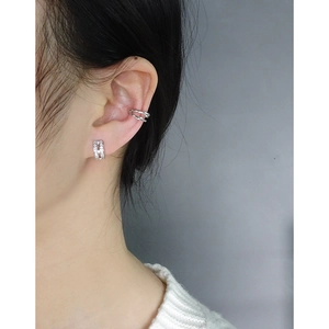 S925 sterling silver double layer ear cuff and pavé stud earring set on female model