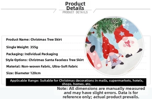 Detailed view of 120cm Christmas gnome tree skirt made of soft non-woven fabric