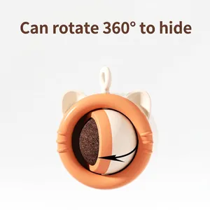 Orange cat-ear shaped catnip ball toy with 360-degree rotating cover on white background