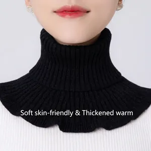 Close-up of black ribbed knit faux collar featuring soft high-neck thermal texture