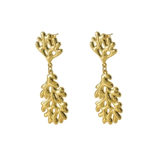 Vintage 18K gold plated stainless steel irregular lava leaf drop earrings for women