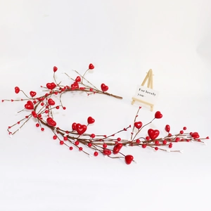 60cm Red Heart Foam Berry Vine Garland for Valentine's Day Decoration on White Background