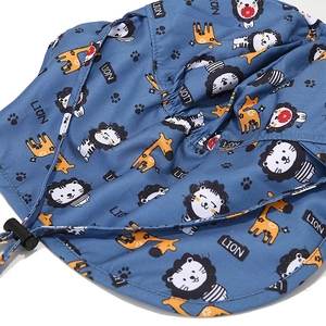 Navy blue breathable mesh baby sun hat with lion and giraffe cartoon animal prints