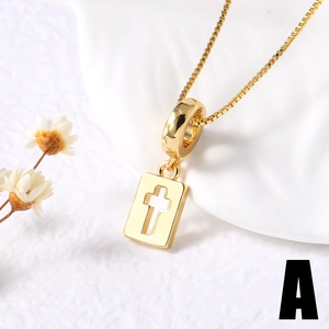 Gold-plated rectangle hollow cross pendant on a fine box chain for women