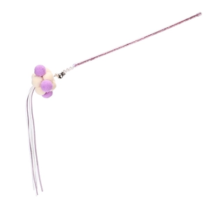 Fairy cat wand with purple plush balls, bells, and tassel on a pink glitter stick