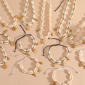 Natural Shell Necklace Bracelet And Anklet Bohemian Cowrie Shell With Stainless Steel Charms For Women Summer Beach