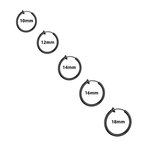 Comparison of black stainless steel clip-on earrings in 10mm to 18mm sizes