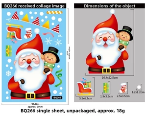 Schema dettagliato delle dimensioni per adesivi natalizi con Babbo Natale e renne
