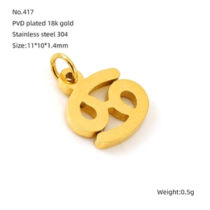 Macro view of PVD 18k gold plated stainless steel zodiac pendant with size specifications