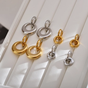 Stainless Steel Double Hoop Drop Earrings Minimalist Detachable Geometric Round Circle Jewelry For Women Chic Modern