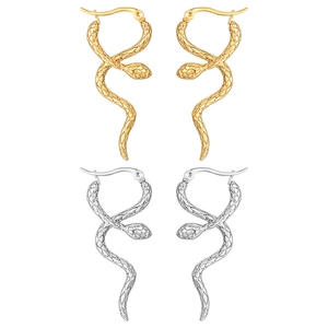 Boucles d'oreilles serpent vintage en acier inoxydable doré et argenté avec texture