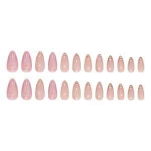 24-piece almond press-on nails with 3D shell relief and elegant gold line accents