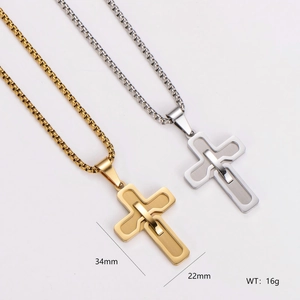 Double Layer Cross Pendant Necklace 304 Stainless Steel Religious Punk Jewelry With Box Chain For Men Women