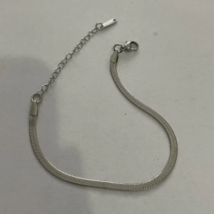 Detailed view of silver snake chain bracelet with adjustable lobster clasp and extension