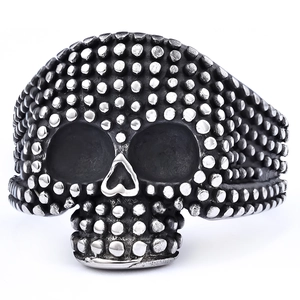 Anello da uomo a forma di teschio stile punk in acciaio inox con trama vintage