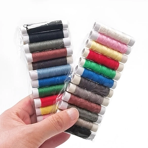 Handheld pack of multi-color polyester sewing thread spools for DIY handicrafts