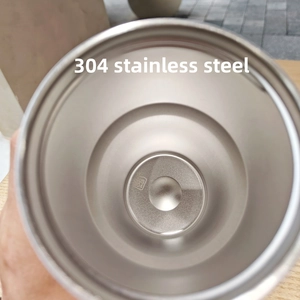Detailed view of vacuum flask interior with food-grade SUS 304 stainless steel stamp