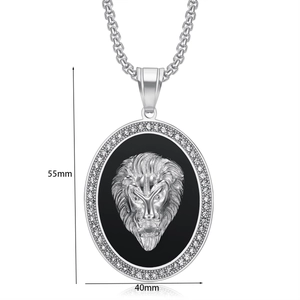 Détails des dimensions 55mm par 40mm pour le pendentif tête de lion serti de diamants