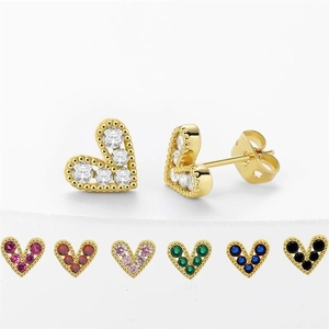 Elegant Heart Shaped Copper Stud Earrings With 925 Sterling Silver Earring Post Colorful Rhinestone Women Fashion Jewelry Gift
