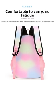 Detail of ergonomic padded wide shoulder straps on a colorful gradient school backpack