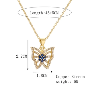 Detailed size specifications for gold butterfly necklace with zircon stones and dimensions