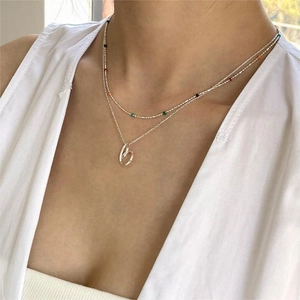 S925 sterling silver layered necklace with colorful beads and Moebius ring pendant