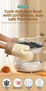 Close-up of food-grade silicone oven glove with heat-resistant quilted fabric cuff