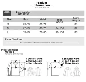 Detailed size chart for the backless bodycon dress with bust and waist measurements