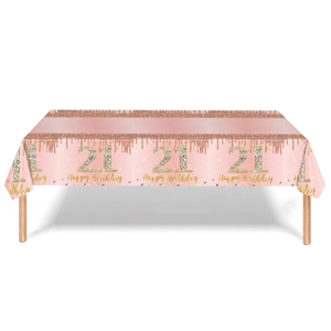 Roségoldene Tischdecke zum 21. Geburtstag mit Glitzereffekt und Diamant-Zahlenmuster