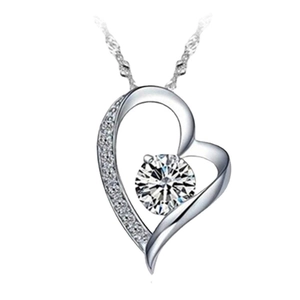 Elegant S925 sterling silver heart necklace with sparkling zircon pendant for women