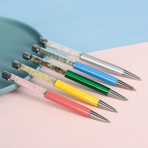 Business crystal ballpoint pen set in five metallic colors with natural gemstone chips