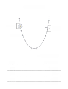 Detailed specs of s925 silver choker with daisy and diamond cross charms