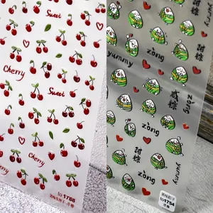 Stickers ongles 3D en relief avec motifs cerises mignonnes et thèmes zongzi de fête traditionnelle
