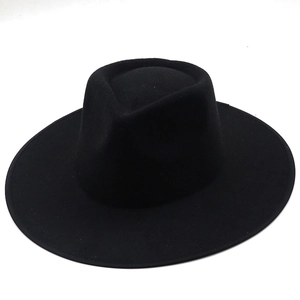 Classic black wide brim wool fedora hat with a minimalist vintage jazz style for women
