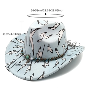 Light blue western cowboy hat with ethnic beads and 56-58cm head size details