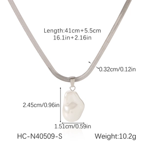 Spécifications du collier à perle baroque avec dimensions de la chaîne argentée