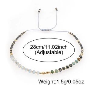 Verstellbares Naturtürkis-Perlenarmband mit Goldakzenten und grauer Kordel für Damen