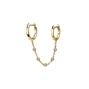 Minimalist gold S925 silver double-hole chain earring with five sparkling cubic zirconia gems