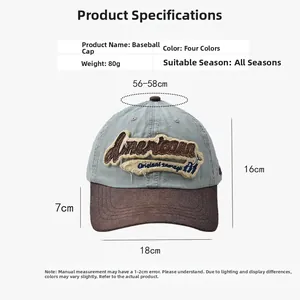 Casquette de baseball vintage usée avec patch de lettre et spécifications