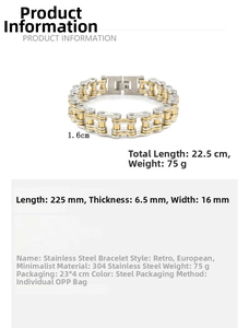 Specifiche dettagliate sulle dimensioni del bracciale bicolore in acciaio inox 304