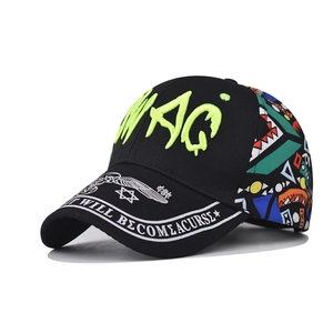 Casquette de baseball hip-hop en coton noir avec broderie SWAG vert néon et graffiti