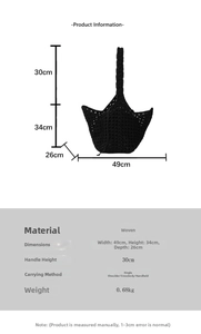 Specifiche dettagliate sulle dimensioni per borsa tote intrecciata grande con larghezza 49cm