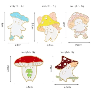 Detailed size chart and weight of creative cartoon mushroom enamel pins set