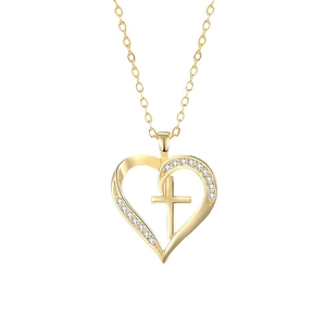 Elegant gold S925 silver necklace featuring a hollow heart cross pendant with white zircons