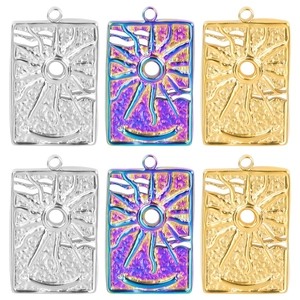 Sunburst Sun Necklace Stainless Steel Rectangle Tag Pendant Minimalist Tarot Style Jewelry For Women