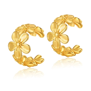 Creative irregular C-shaped 18K gold plated brass flower stud earrings for women