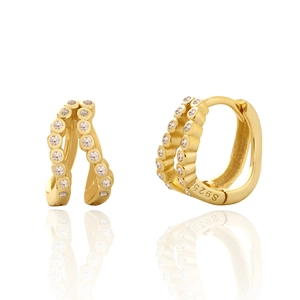 925 Sterling Silver Double Layer Hoop Earrings For Women Luxury Rhinestone Inlaid Geometric Huggie Gold Silver Jewelry