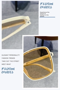 Detail view of KD87067 cream square sunglasses showing hinge and specifications